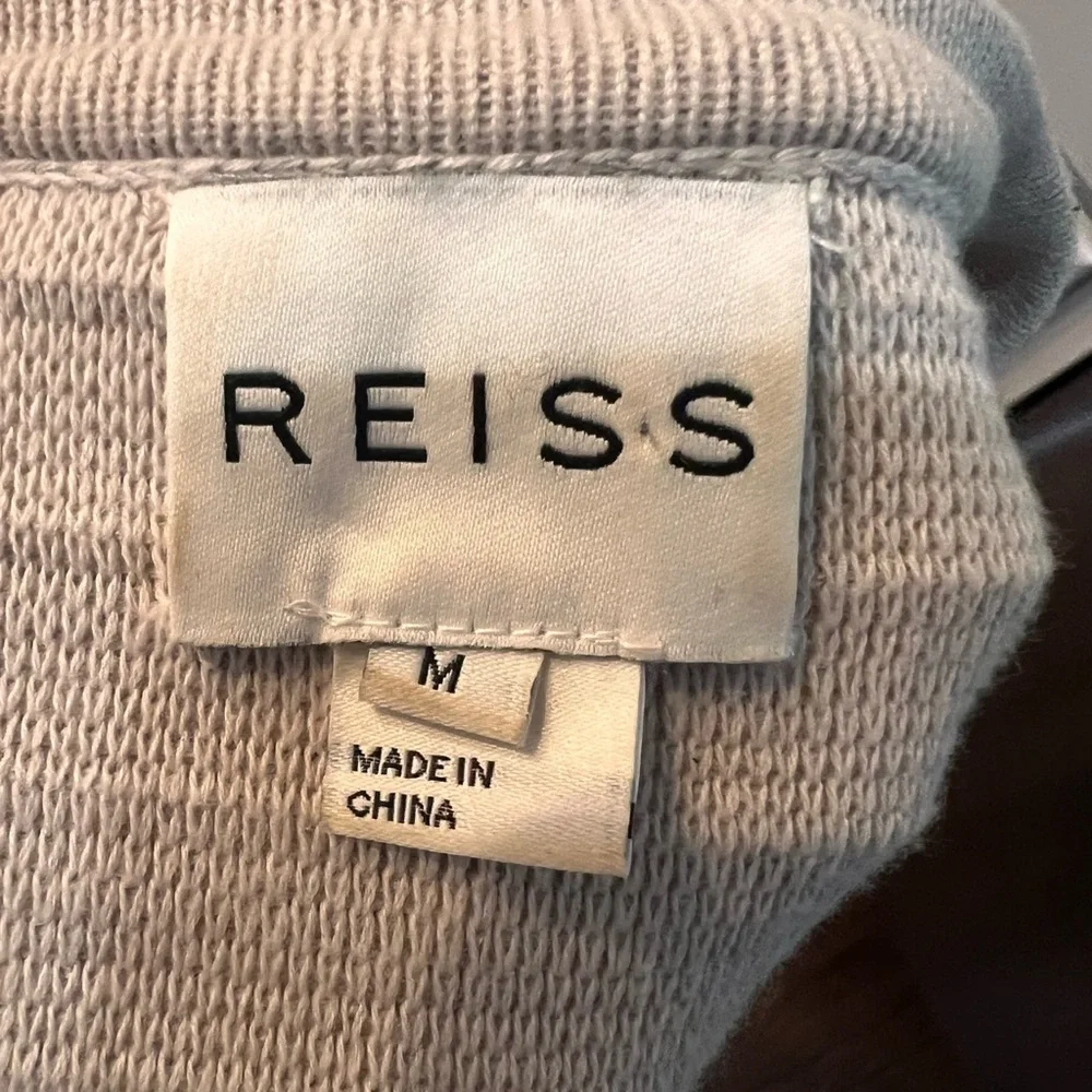 Reiss Cardigan Sweater Textured Beige Cream Clasp Front Cotton Size Medium